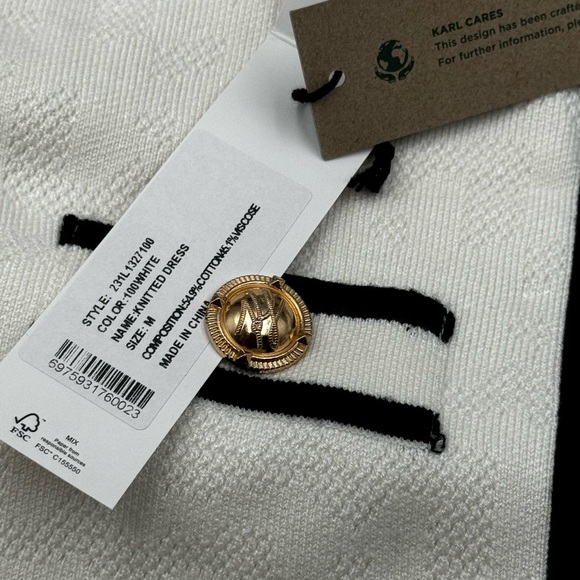 🆕 KARL LAGERFELD 🧿 NWT Classic Knit Dress with Embroidered Monogram, White, M - Picture 9 of 16